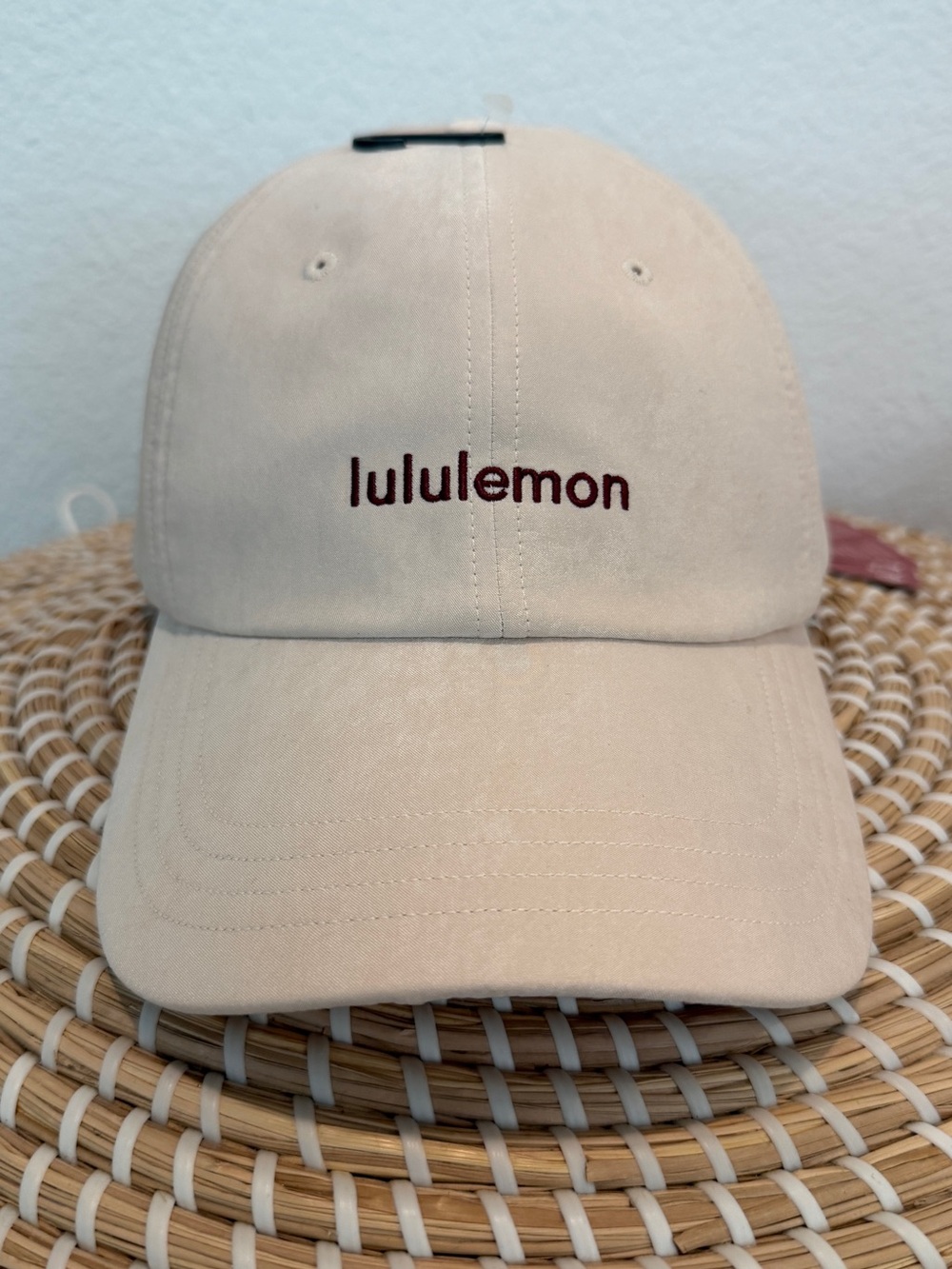 Lululemon Beige Baseball Cap with Burgundy Wordmark - S/M